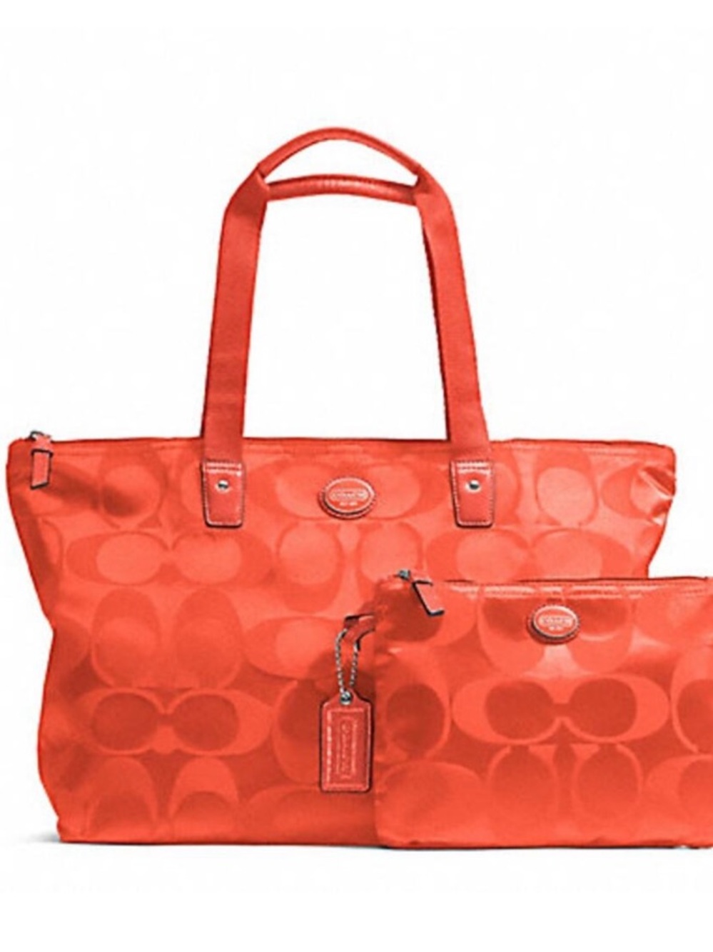 Coach Hot Orange Weekender Tote with Matching Snap Pouch